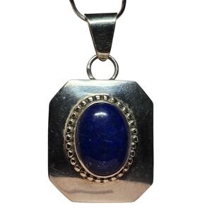 Vintage Carol Felley Sterling Silver Lapis Lazuli Pendant Necklace Blue Oval 20"